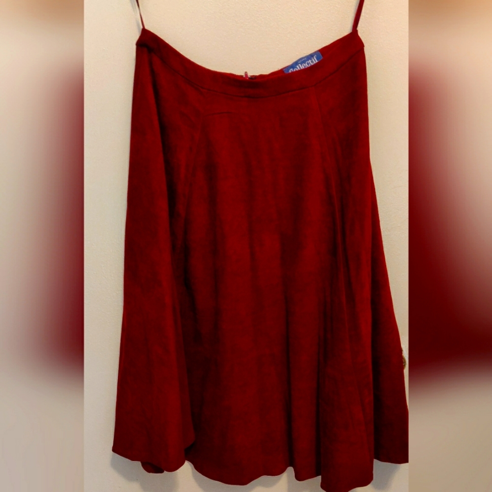 Collectif Vintage Burgundy faux suede flare skirt US L, UK 14